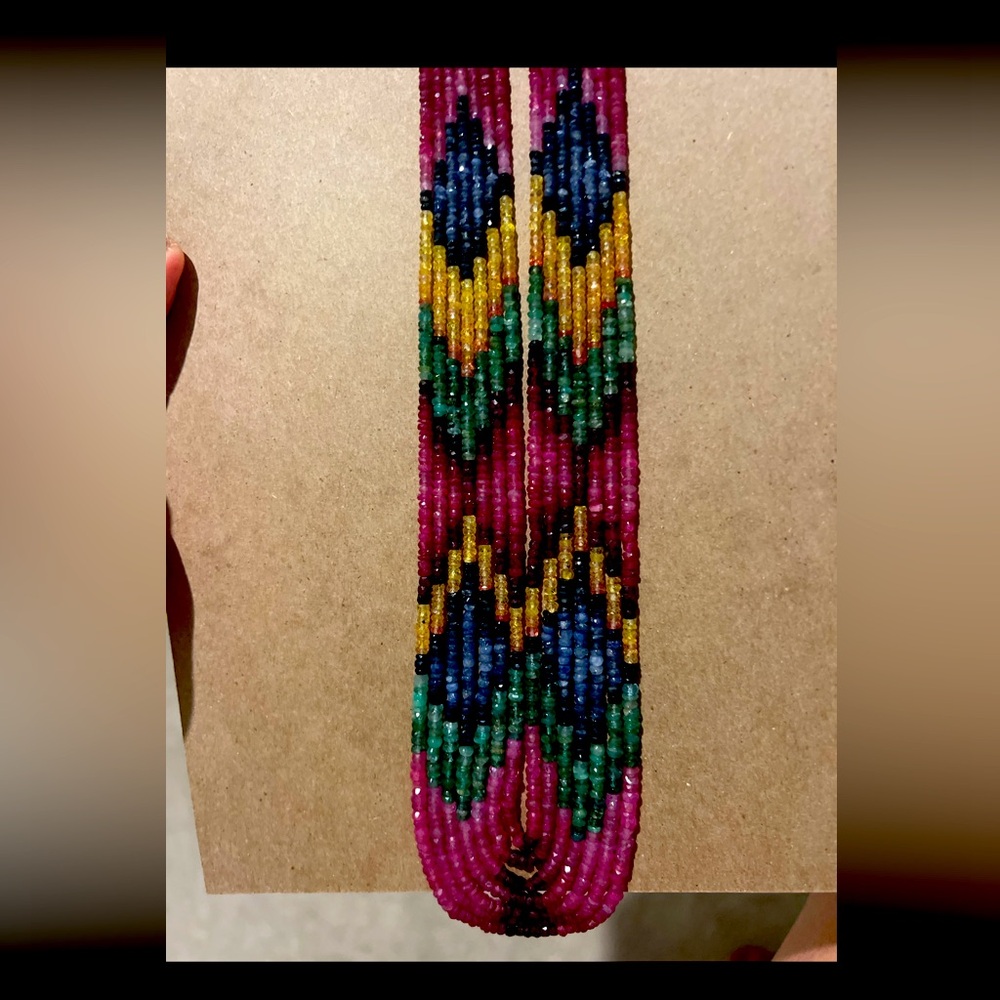 Multi Precious Gem Stones . A colorful Seven Layer Necklace.